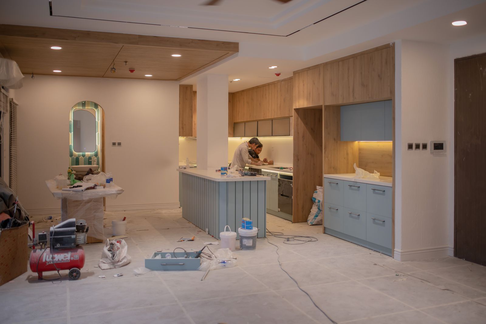 Austin kitchen mid make-ready, crew on site
